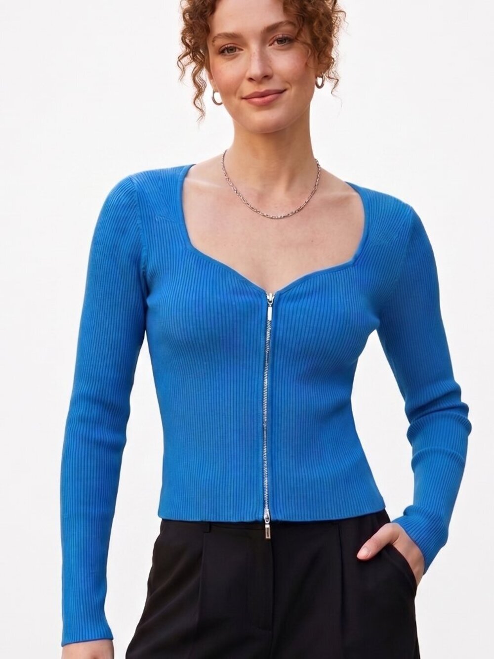 Hippie Rose Zipped Ribbed Cropped Long Sleeve Sweater L NWOT